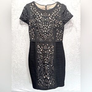 Maeve Black Cutout Flower Overlay Bodycon Whimsigoth Midi Dress